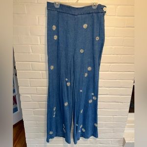 Embroidered Free People high waisted, wide leg jeans